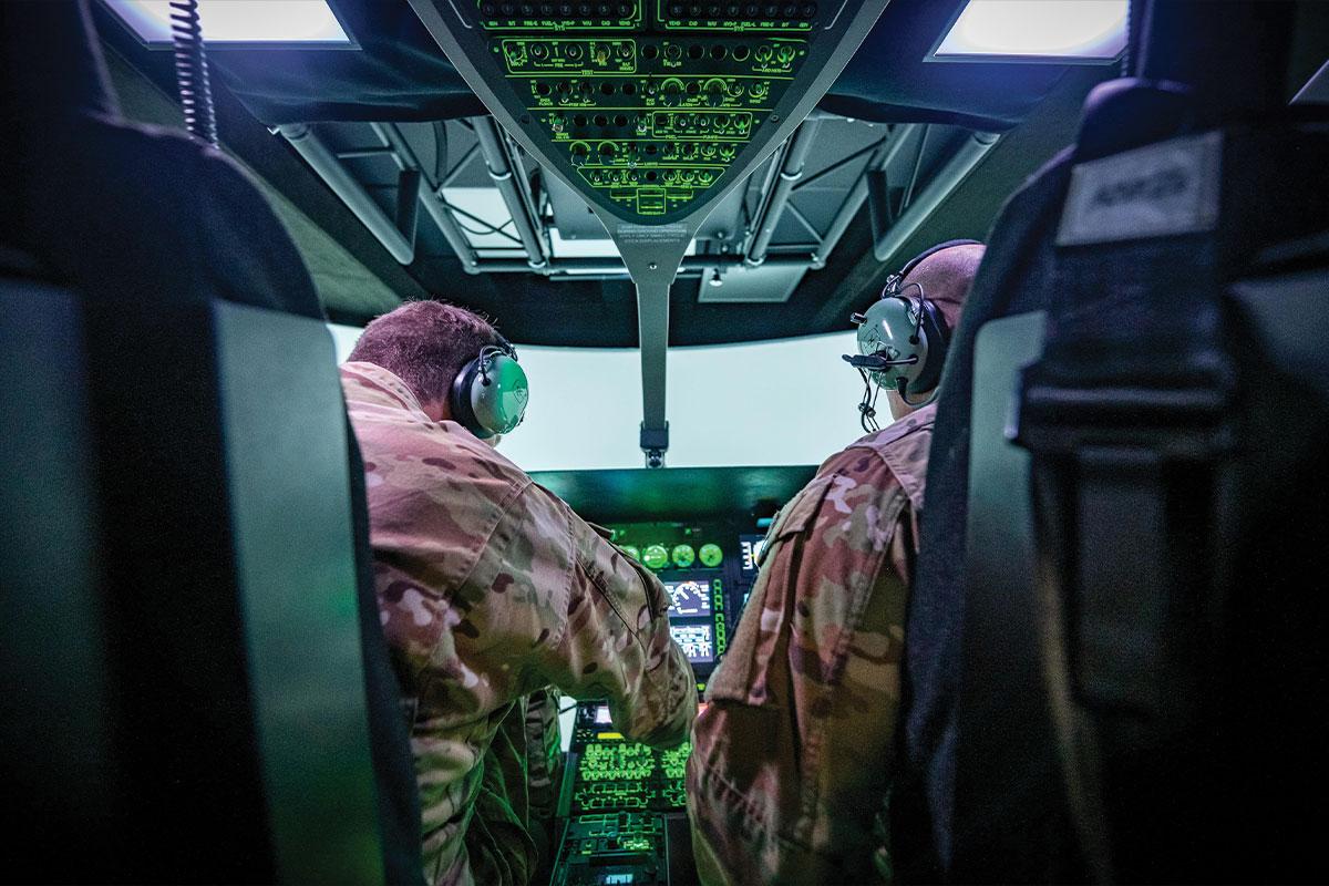 Military pilots in cockpit